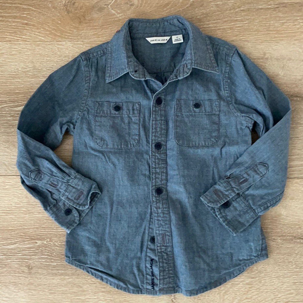 Janie and Jack Chambray/denim Button down Shirt long sleeve boys 2T